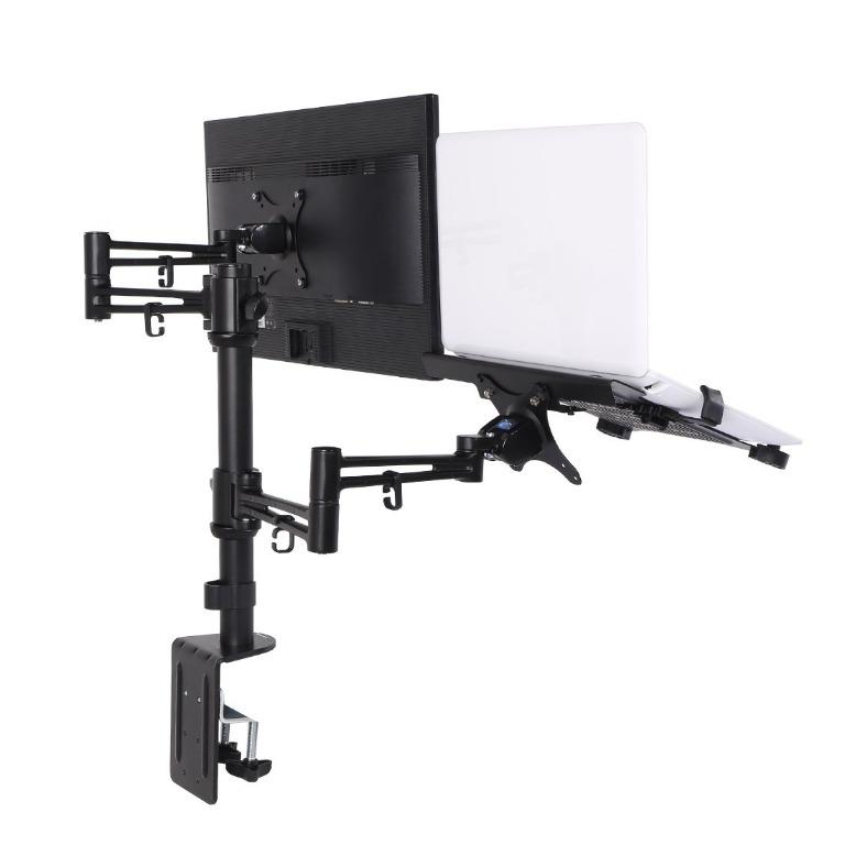 (HOT) Loctek 2 in 1 Dual Monitor Arm Desk Laptop Mount Aluminum Stands