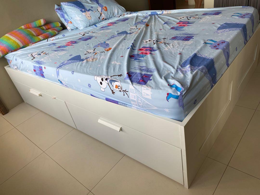 IKEA Bed Frame with Storage + Mattress, Furniture & Home Living