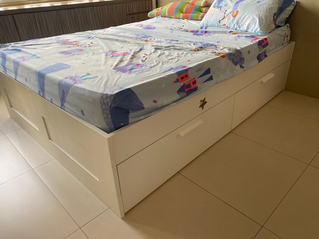 IKEA Bed Frame with Storage + Mattress, Furniture & Home Living