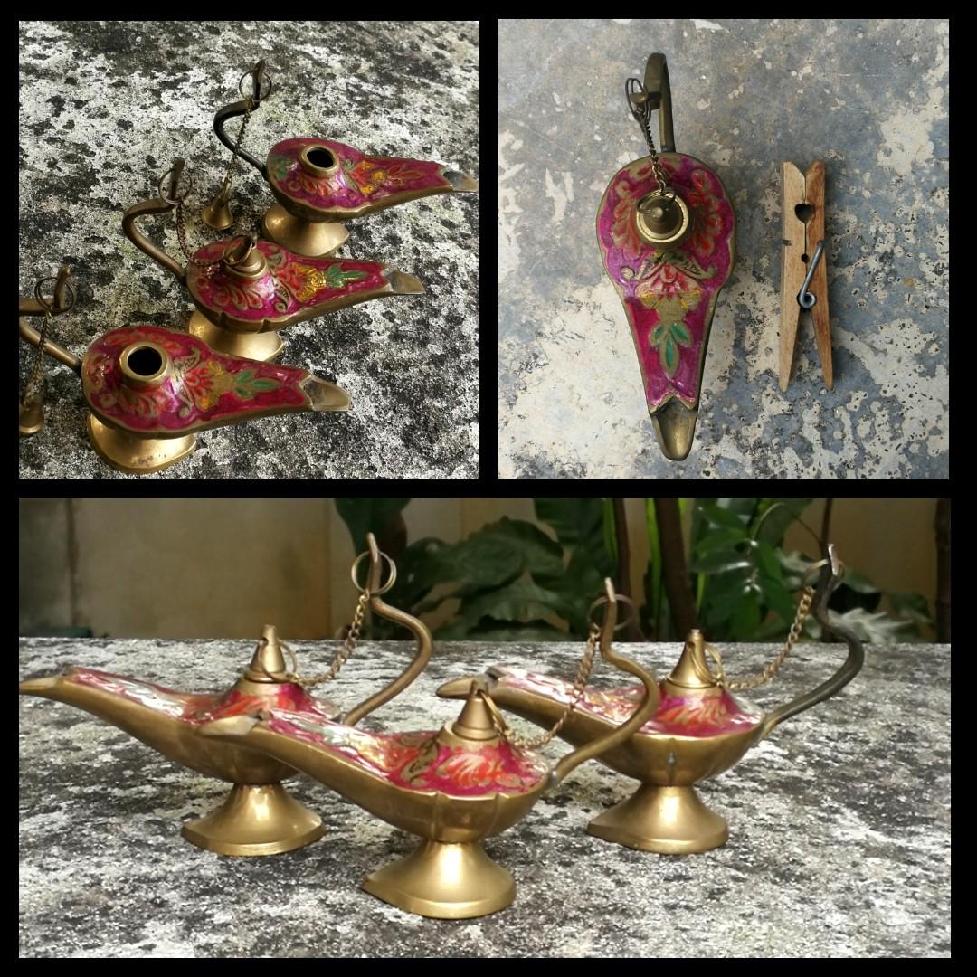 Vtg Brass Genie Lamp Small Brass Aladdin Style Lamp 70s Brass
