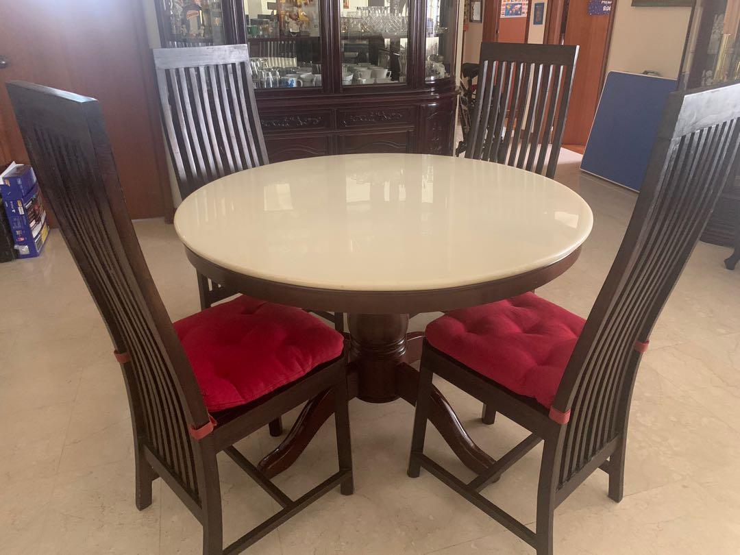 Marble Dining Table with 4 solid wooden chairs, Furniture & Home Living