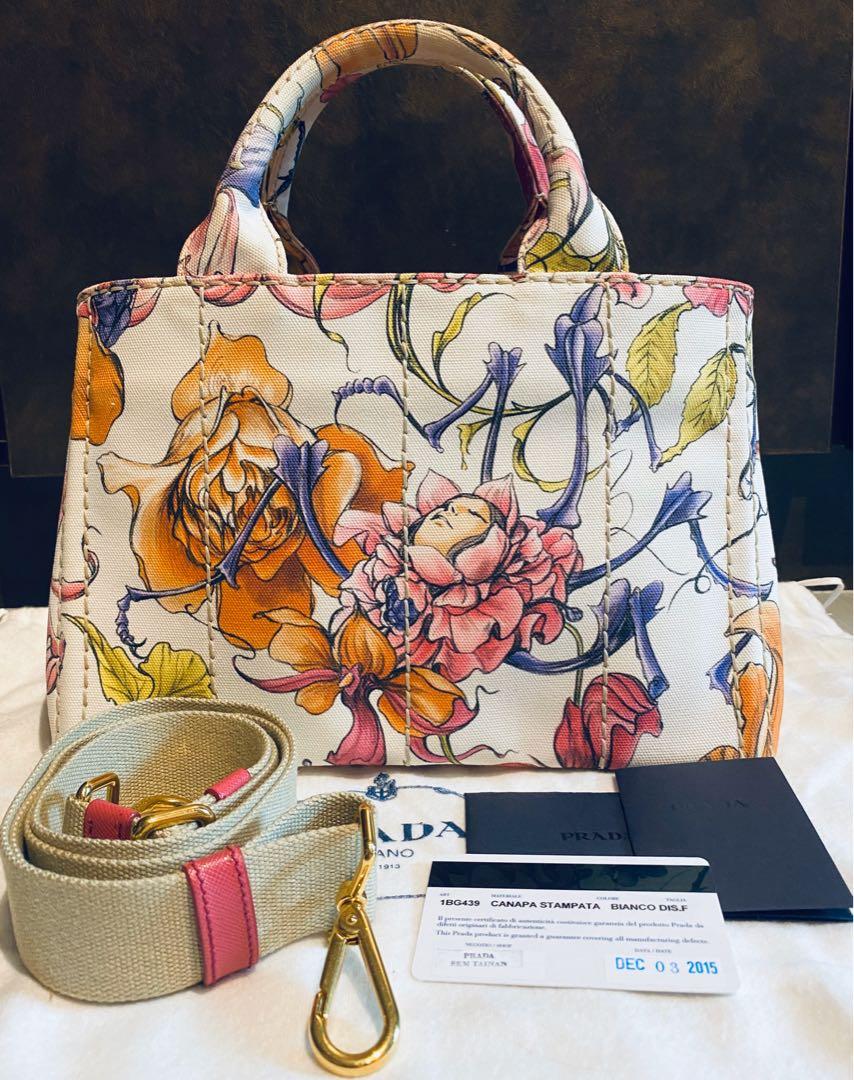 prada floral tote bag