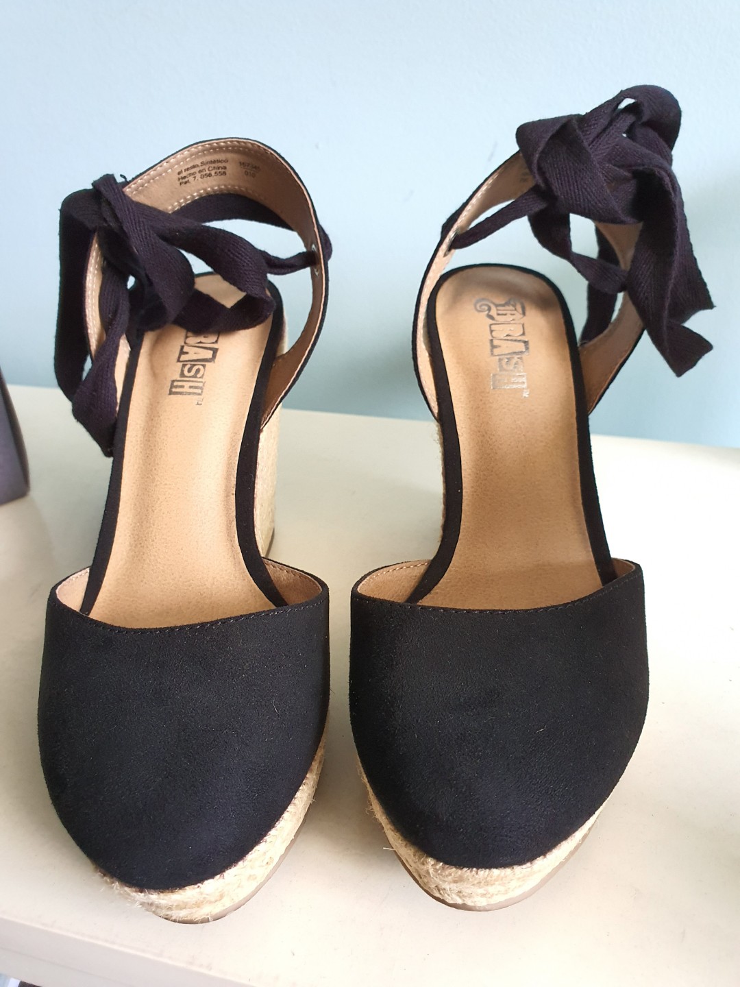 Velvet Self Tie Wedge Shoes Women S Fashion Shoes Others On Carousell