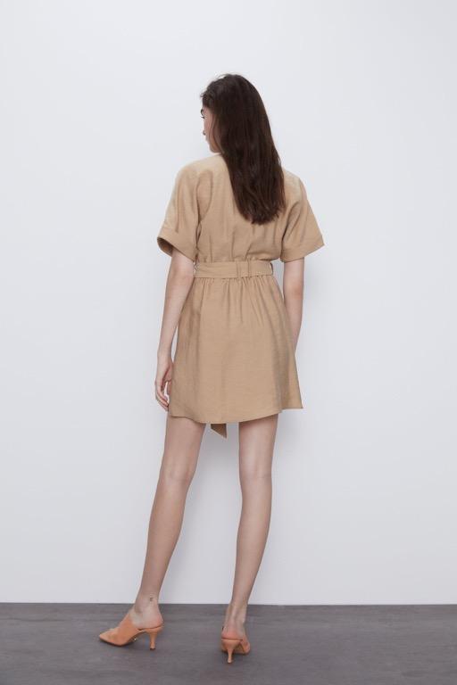 Zara Button up Dress with Pockets Light Camel
