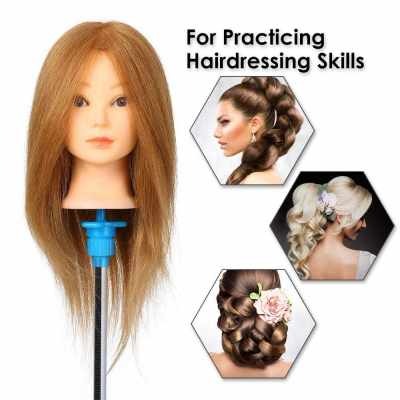 100% Human Hair Training Practice Head Mannequin Head Real Hair Cosmetology Training Manikin Head Practice Dummy Head Blonde
