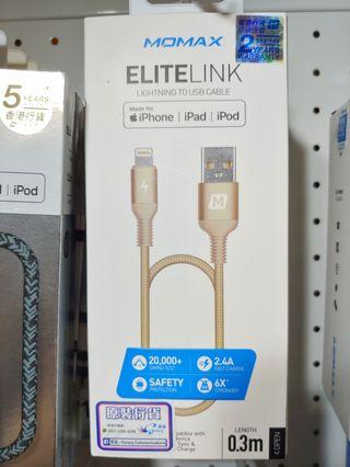 Momax apple iphone lightning 2.4A Elite Link 快速充電線