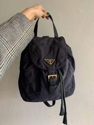 Authentic Vintage Prada black quilted backpack tassels gold hardaware