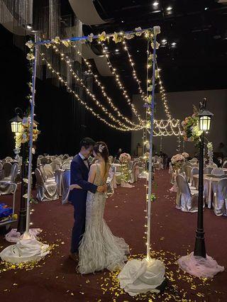 Wedding decoration overhead fairylights aisle walkin
