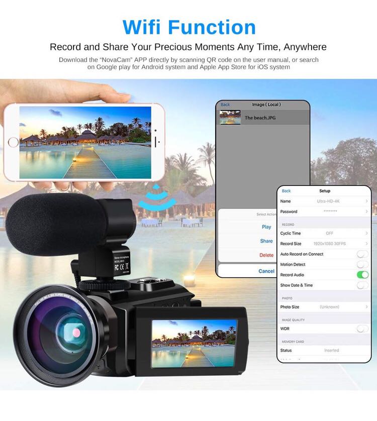 4K Camcorder, Aabeloy Vlogging Video Camera Ultra HD Wi-Fi Digital Camera 48.0MP