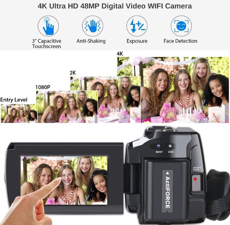 4K Camcorder, Aabeloy Vlogging Video Camera Ultra HD Wi-Fi Digital Camera 48.0MP