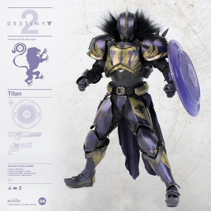 全新現貨 ThreeA 3A Destiny 2 天命 Titan 泰坦 Golden Trace Shader 紫色, 興趣及遊戲, 玩具 ...
