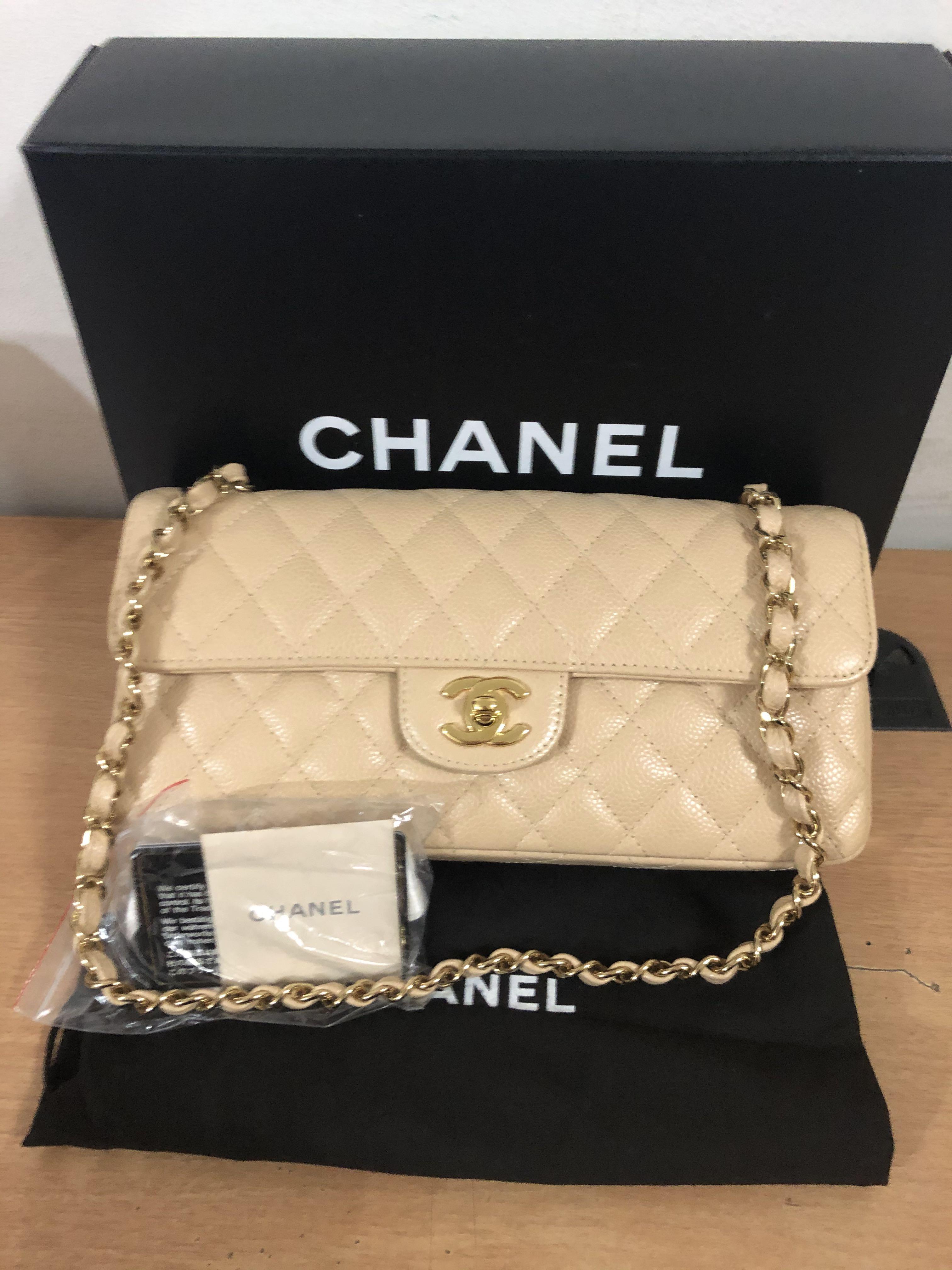 Authentic Chanel Beige East West Flap Ghw
