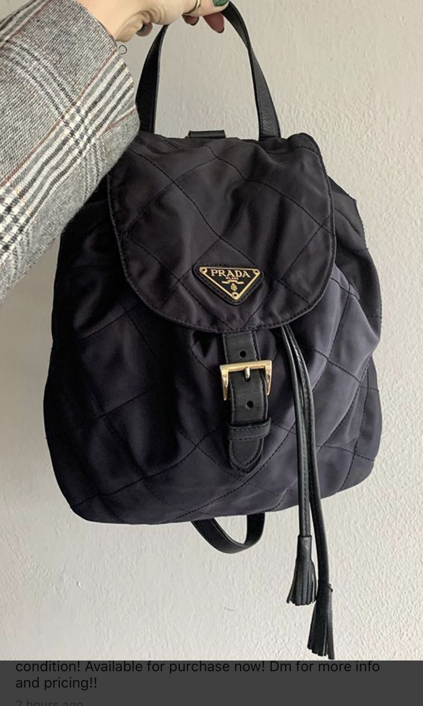 Authentic Vintage Prada black quilted backpack tassels gold hardaware