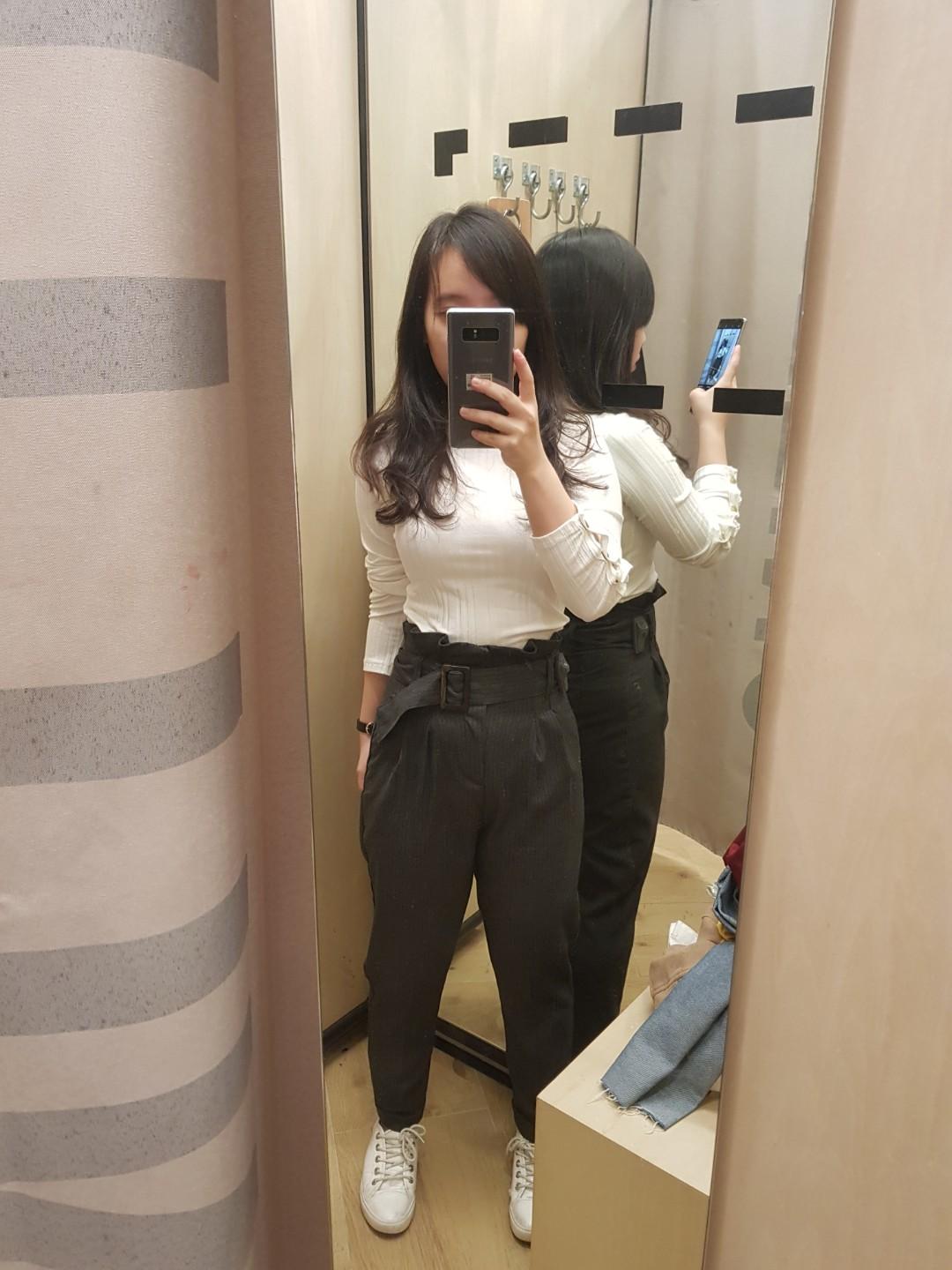 Dark grey paperbag store trousers