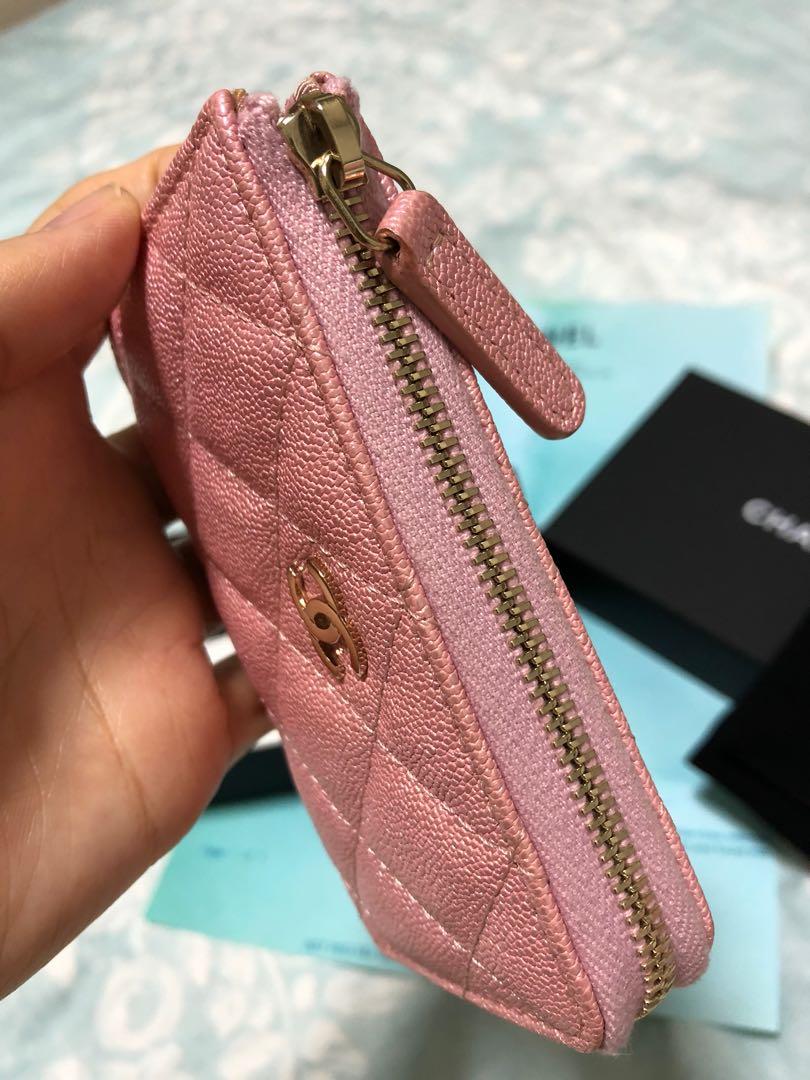 Chanel pink iridescent key pouch, Luxury, Bags & Wallets on Carousell