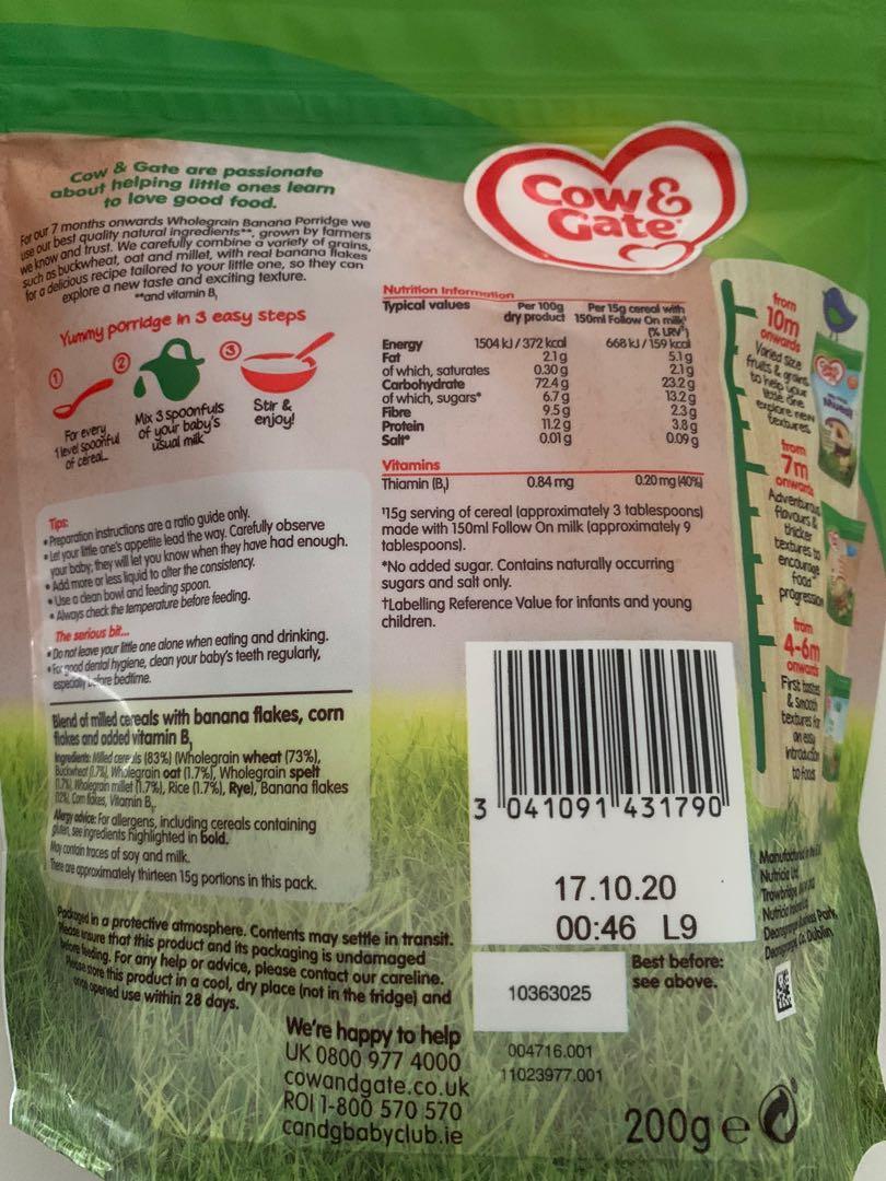 cow and gate banana wholegrain porridge