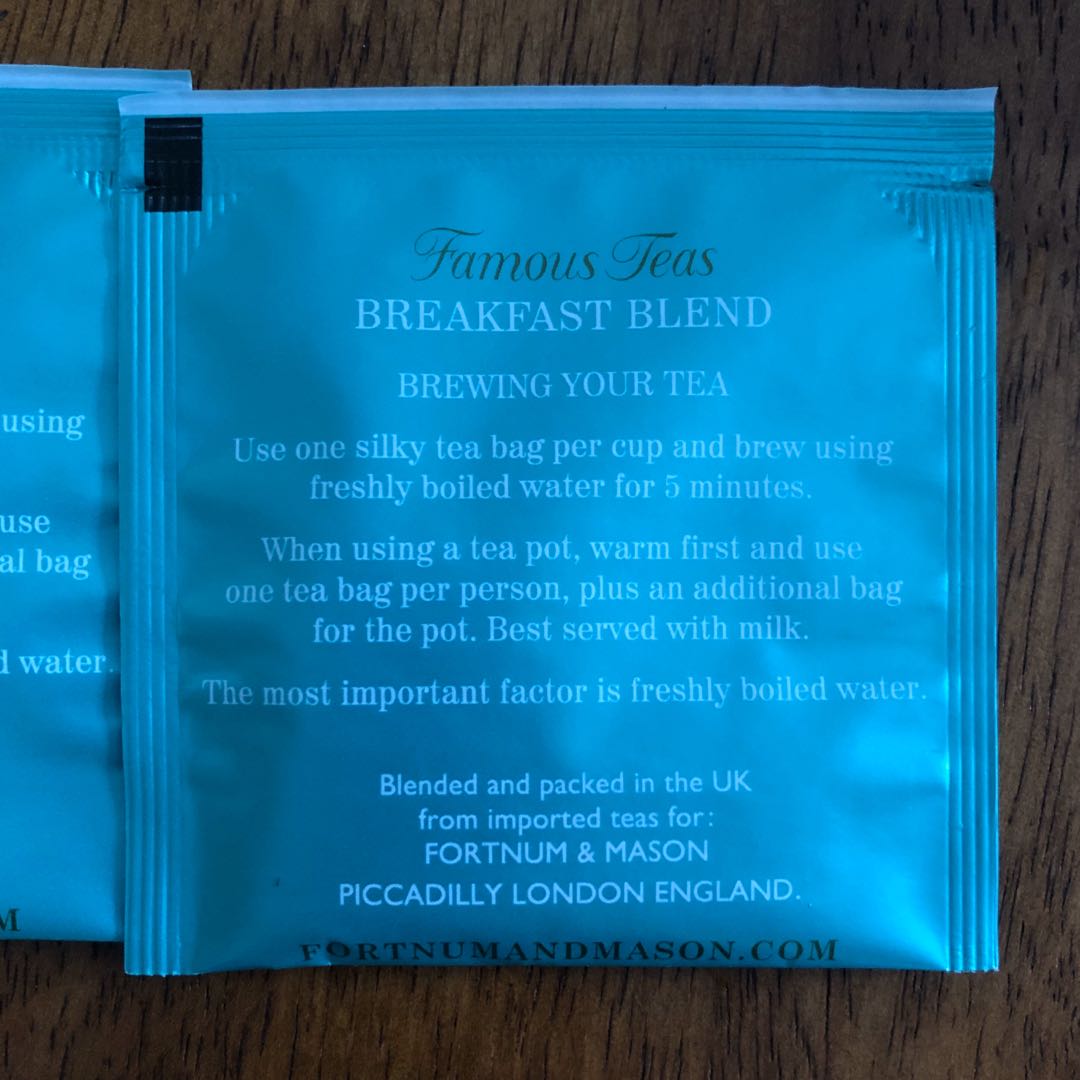 Fortnum & Mason silky tea bags (English Breakfast Tea)