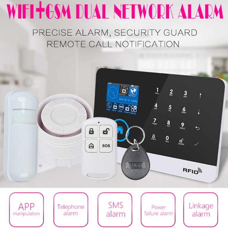 Home Alarm System Dual Network Alarm Controller, WiFi+GSM, 2.4 TFT LCD Touching Display Wire-less Home Security System Support APP Remote Control