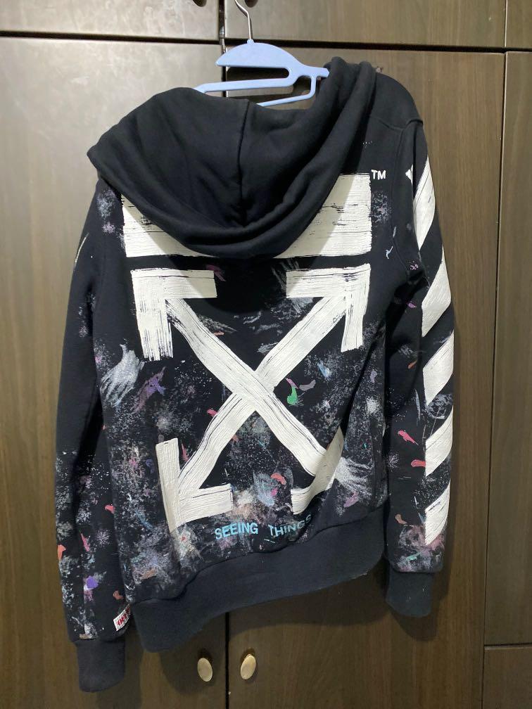 Off White Galaxy Zip Up Hoodie Men s Fashion Tops Sets Hoodies on Carousell