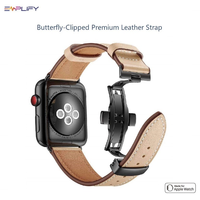 Premium Leather Apple Watch Strap Series 1 2 3 4 5 Butterfly Clip