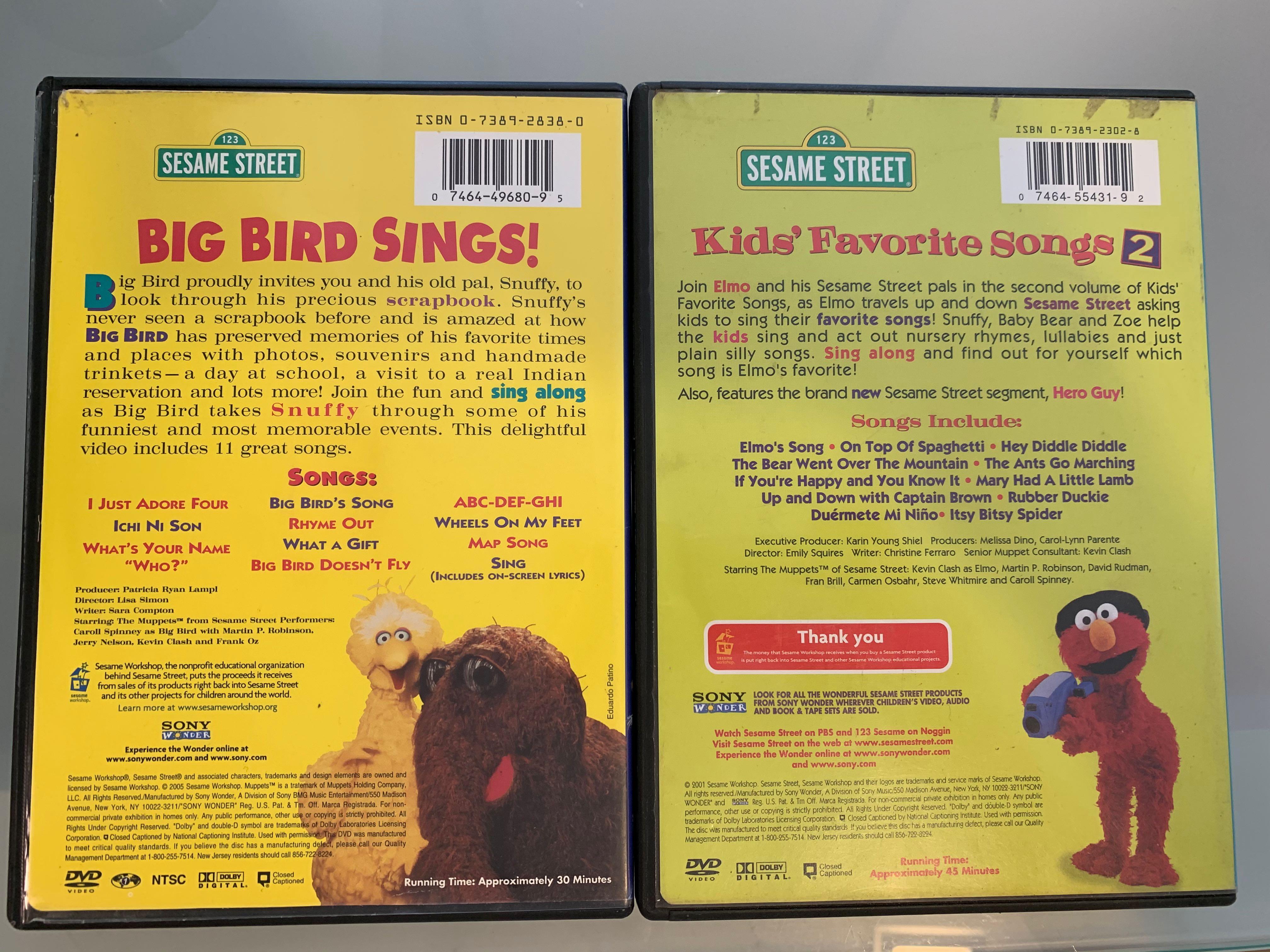 Sesame Street 芝麻街DVD 2隻big bird Elmo, 興趣及遊戲, 玩具& 遊戲類
