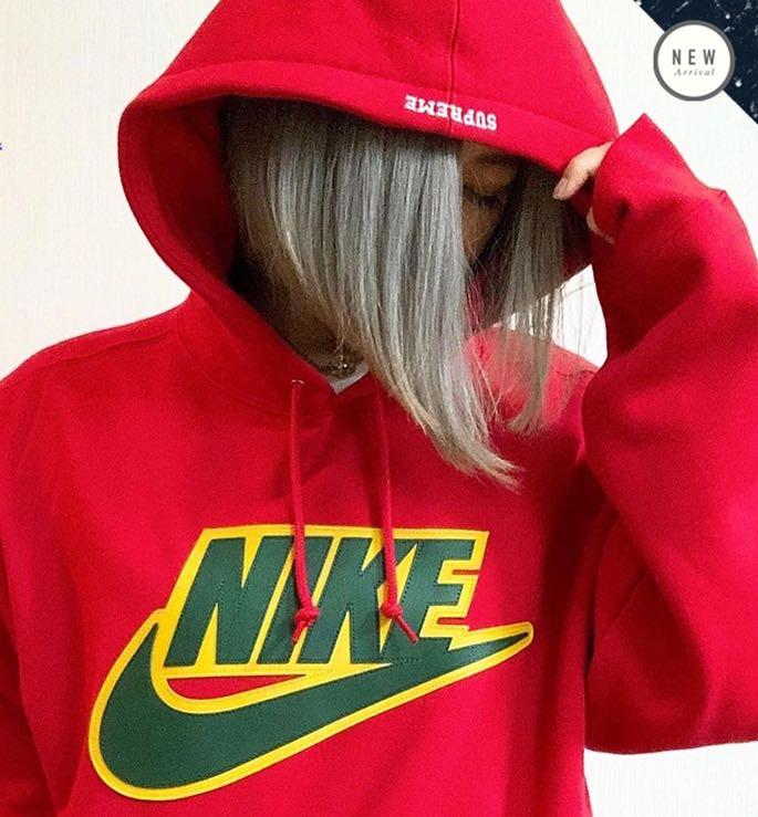 Supreme x Nike Leather Hooded Sweatshirt, Men's Fashion, Tops