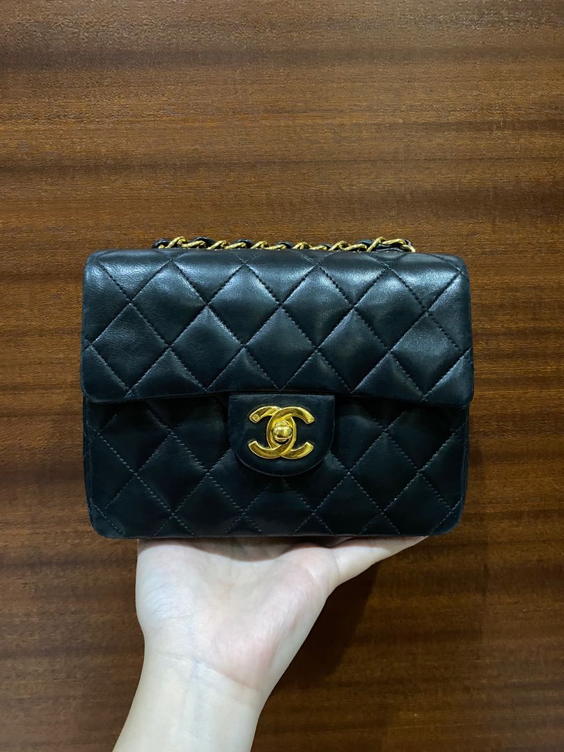 Chanel Vintage Mini Square Flap Bag in Black Lambskin with 24K Gold  Hardware  SOLD