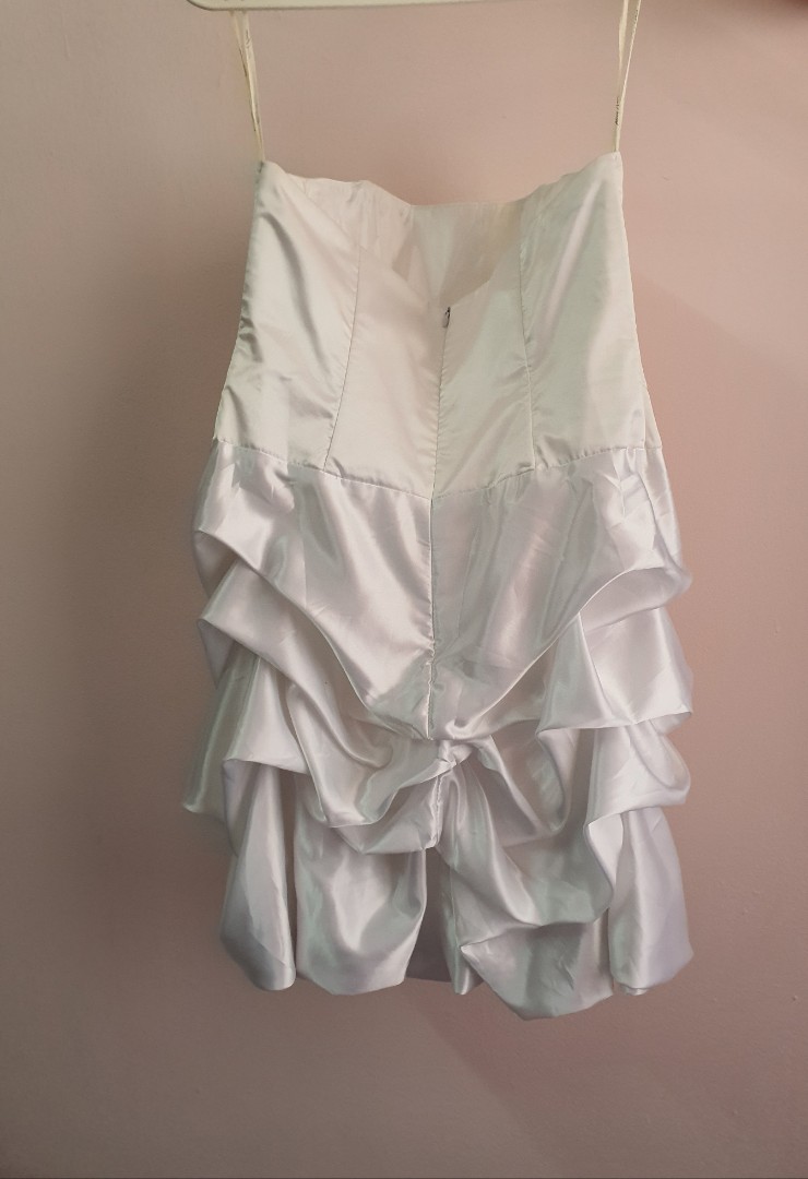 White satin silk layer cocktail bridal dress