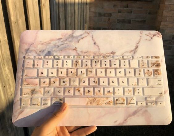 11 inch macbook cases with keyboard cover and screen protector (pink marble and baby blue)