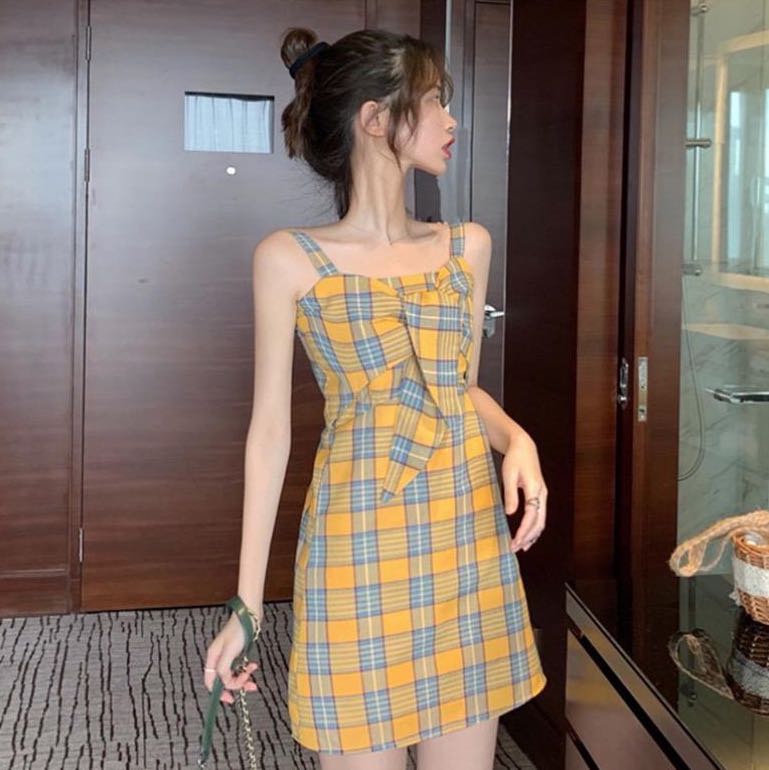 Korean discount checkered dress