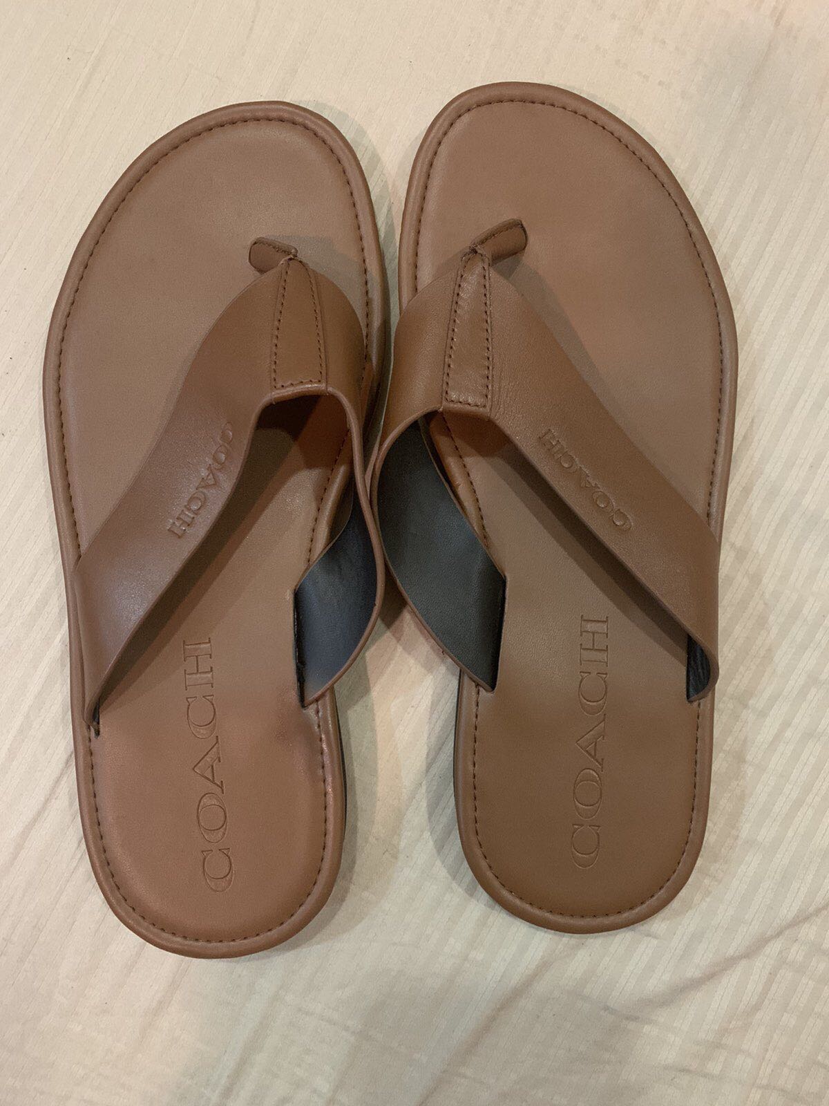 men's coach leather flip flops