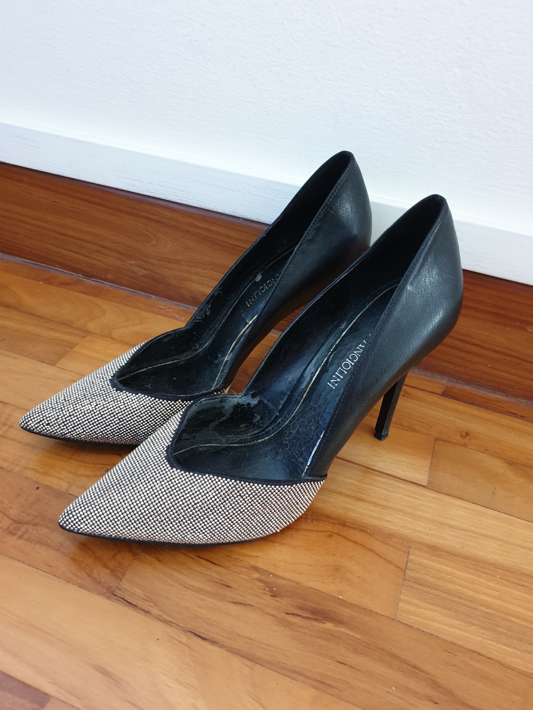 black heels gold studs