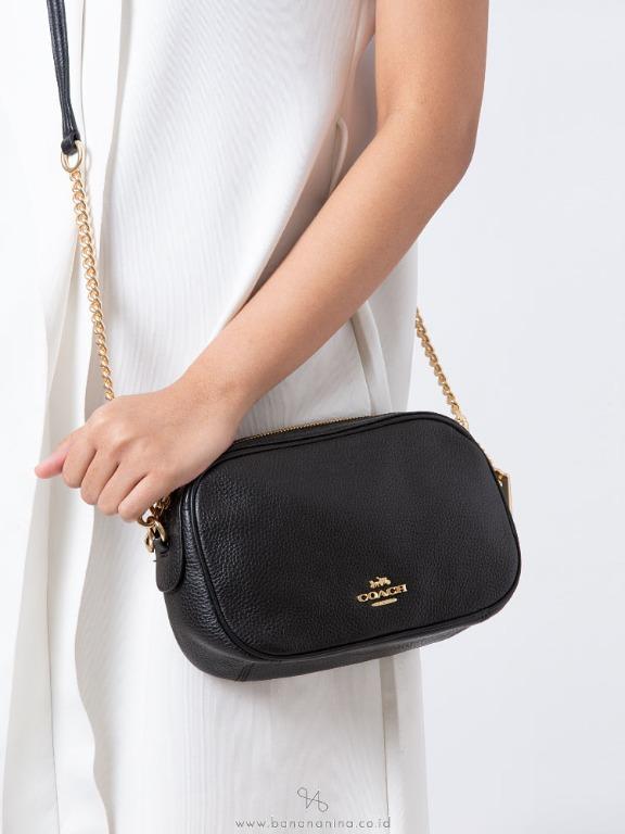 coach Pebbled Leather Isla Chain Crossbody Black