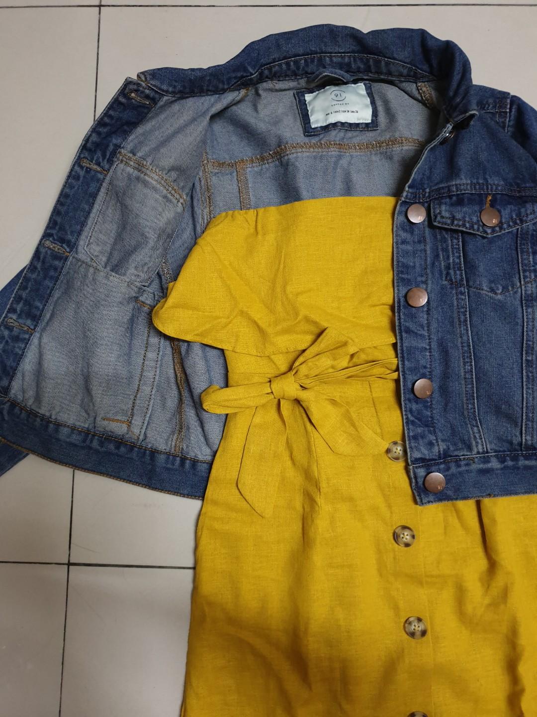Yellow dress denim jacket store