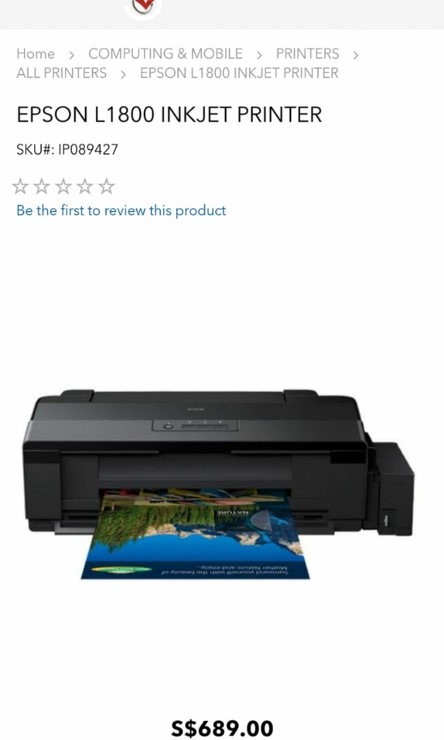 Epson L1800 INKJET Printer, Computers & Tech, Printers, Scanners ...