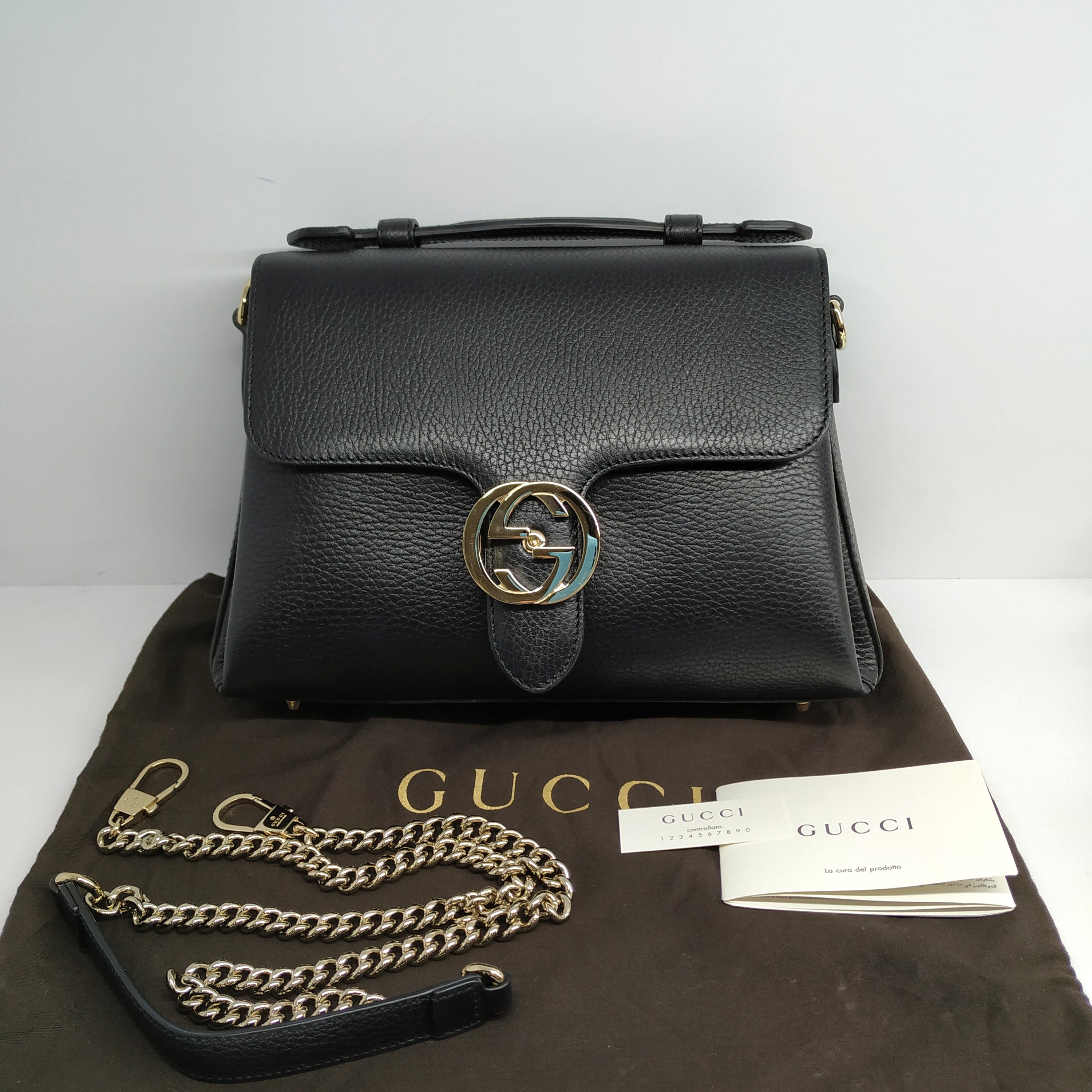 Gucci Interlocking G Black Leather Chain Shoulder Bag 510302
