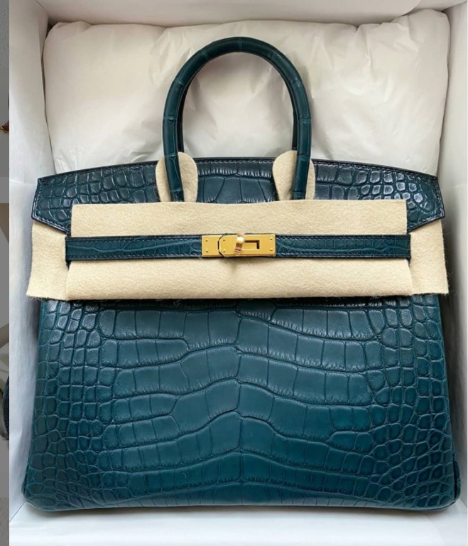 Hermes Kelly Sellier 25 Vert Rousseau Shiny Porosus Crocodile