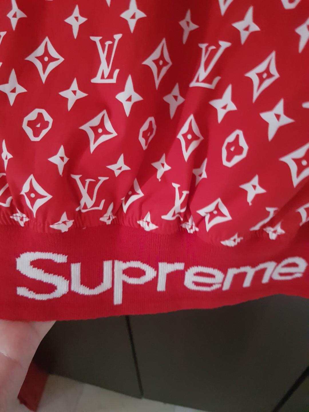 Louis Vuitton X Supreme Red Monogrammed Leather Bomber Jacket M