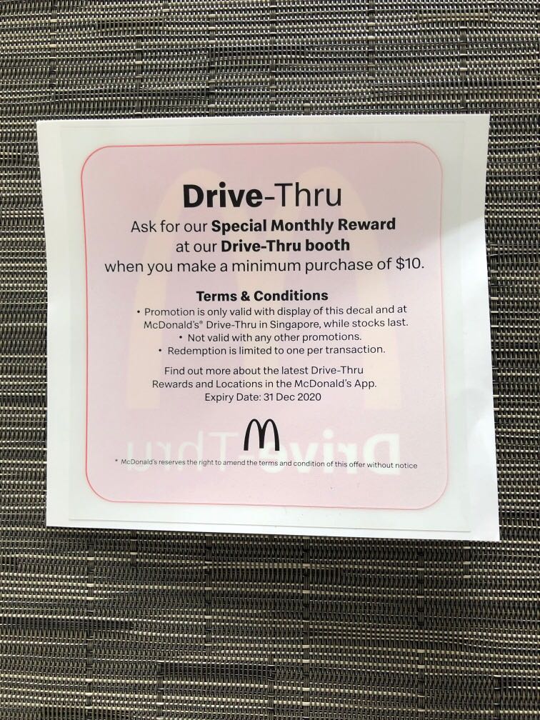 Unused Mcdonald S Drive Thru Car Decal Entertainment Gift Cards Vouchers On Carousell