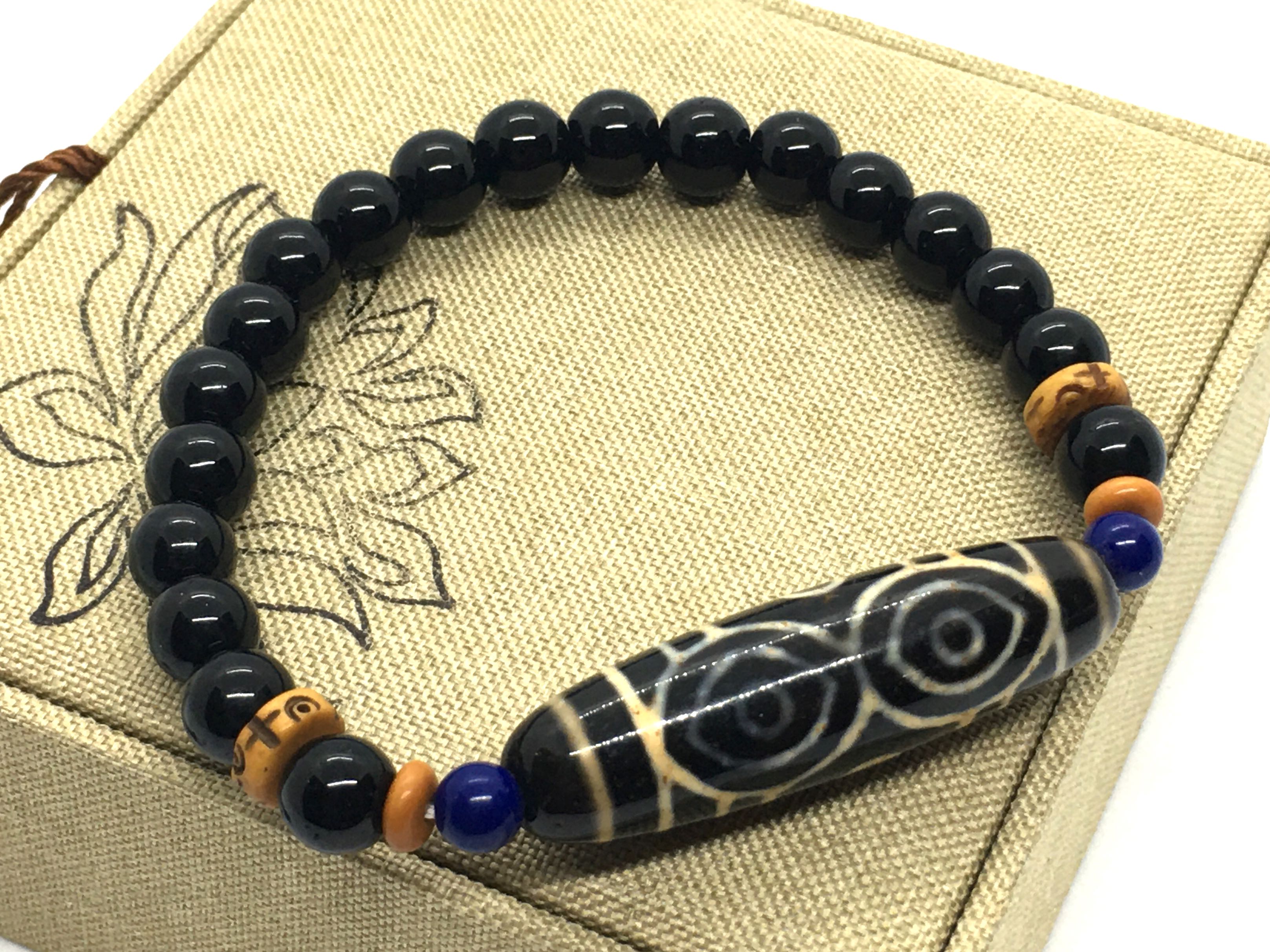 龙六眼天珠手链Dragon Six Eye Dzi Bead Bracelet 46.4x13.1mm