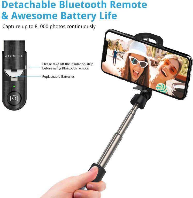 ATUMTEK Bluetooth Selfie Stick Tripod, Mini Extendable Bluetooth Remote New