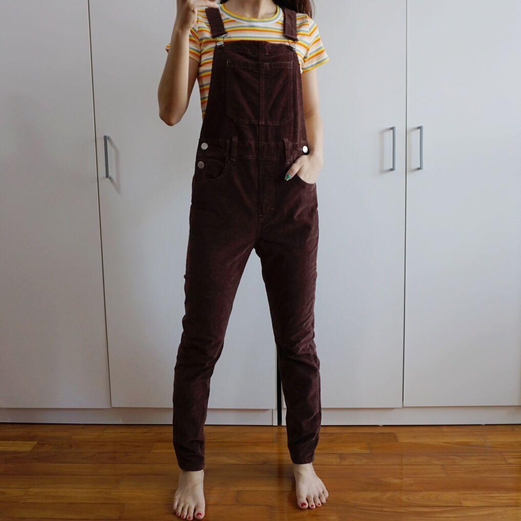 free people slim ankle cord overalls