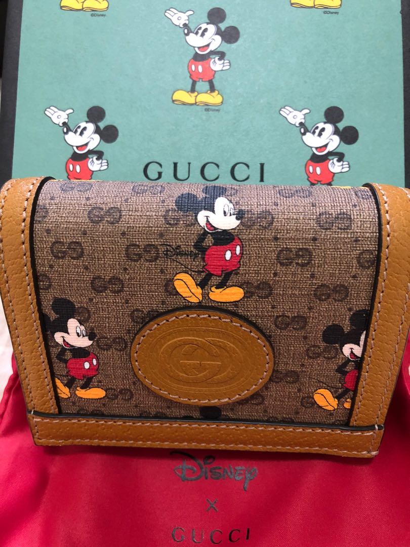 Gucci x disney mickey card holder wallet, Luxury, Bags & Wallets on  Carousell