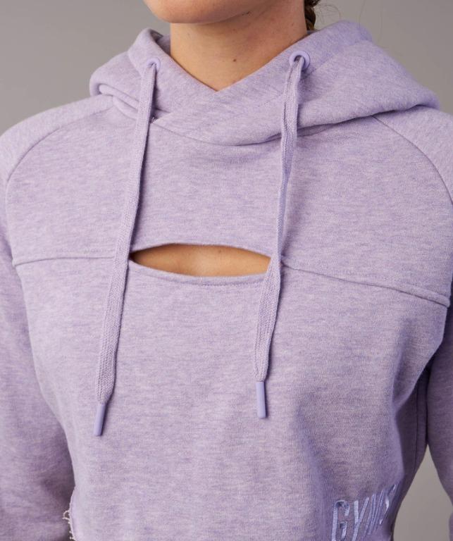 Gymshark Cropped Raw Edge Hoodie Pastel Lilac Marl Women s Fashion Activewear on Carousell