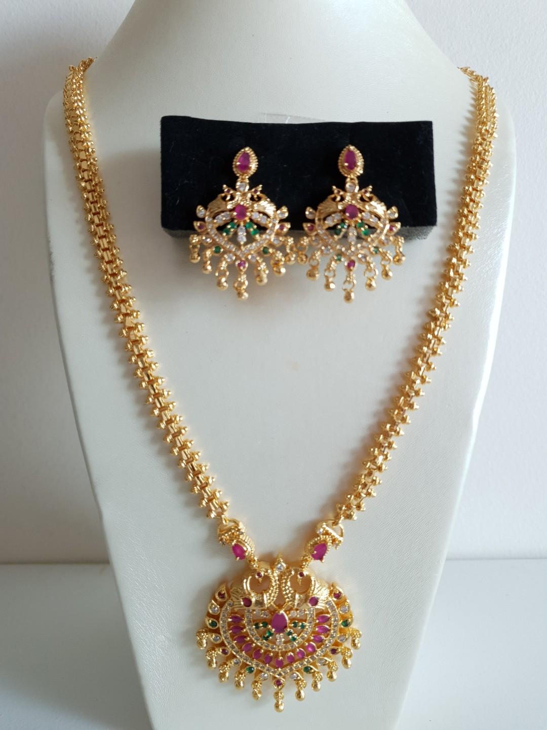 Gold plated peacock necklace set sale
