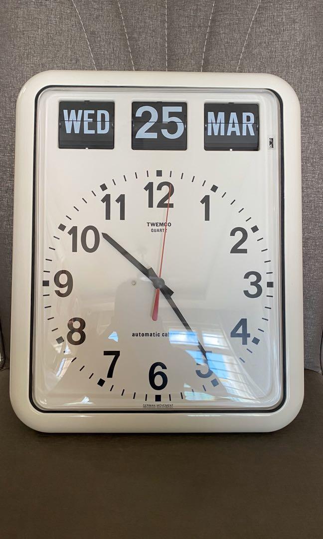 Twemco Calendar Flip Clock (BQ12) White, Furniture & Home Living, Home
