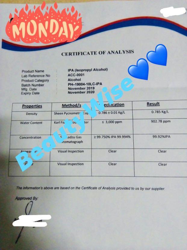 Alcohol ISOPROPYL 70% solution (Category: Sanitizers & Disinfectants) located in Quezon City. Submitted by alikat14 (Listing ID 285134592, Image 3). Description: Available na po uli ang alcohol. Limited stocks only‼️‼️‼️ Sa dami po ng nagpa2 reserve hndi ko na maalala kng cno2. Unahan nlng po😊 ~70% solution (ISOPROPYL)✅ ~With antibacterial and moisturizer ✅ ~w/dragon’s blood, white tea rose scent✅ ~100% pure and legit✅ ~Dermatologist tested✅✅✅.