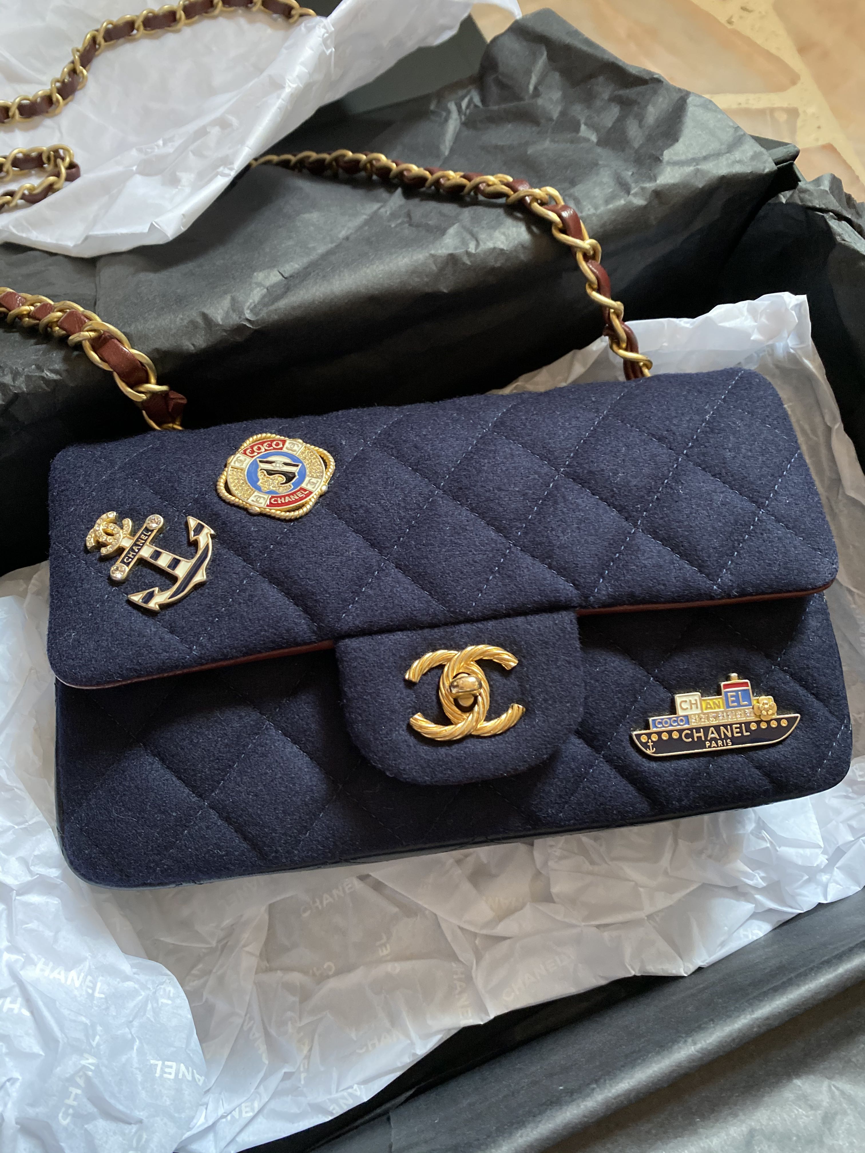 Chanel 2018 Paris Hamburg Blue Tweed Rectangular Mini Flap Bag 67137 For  Sale at 1stDibs
