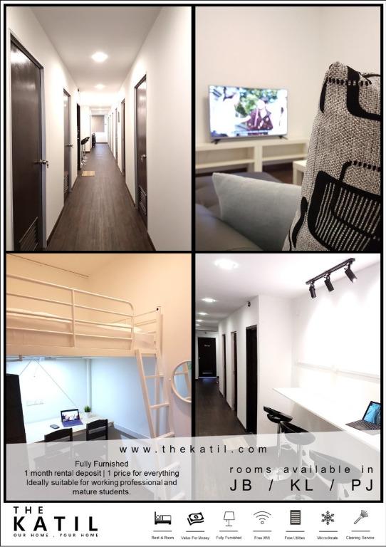 Fully Furnished Aircond Wifi Permas Jaya Coliving Hostel Rooms