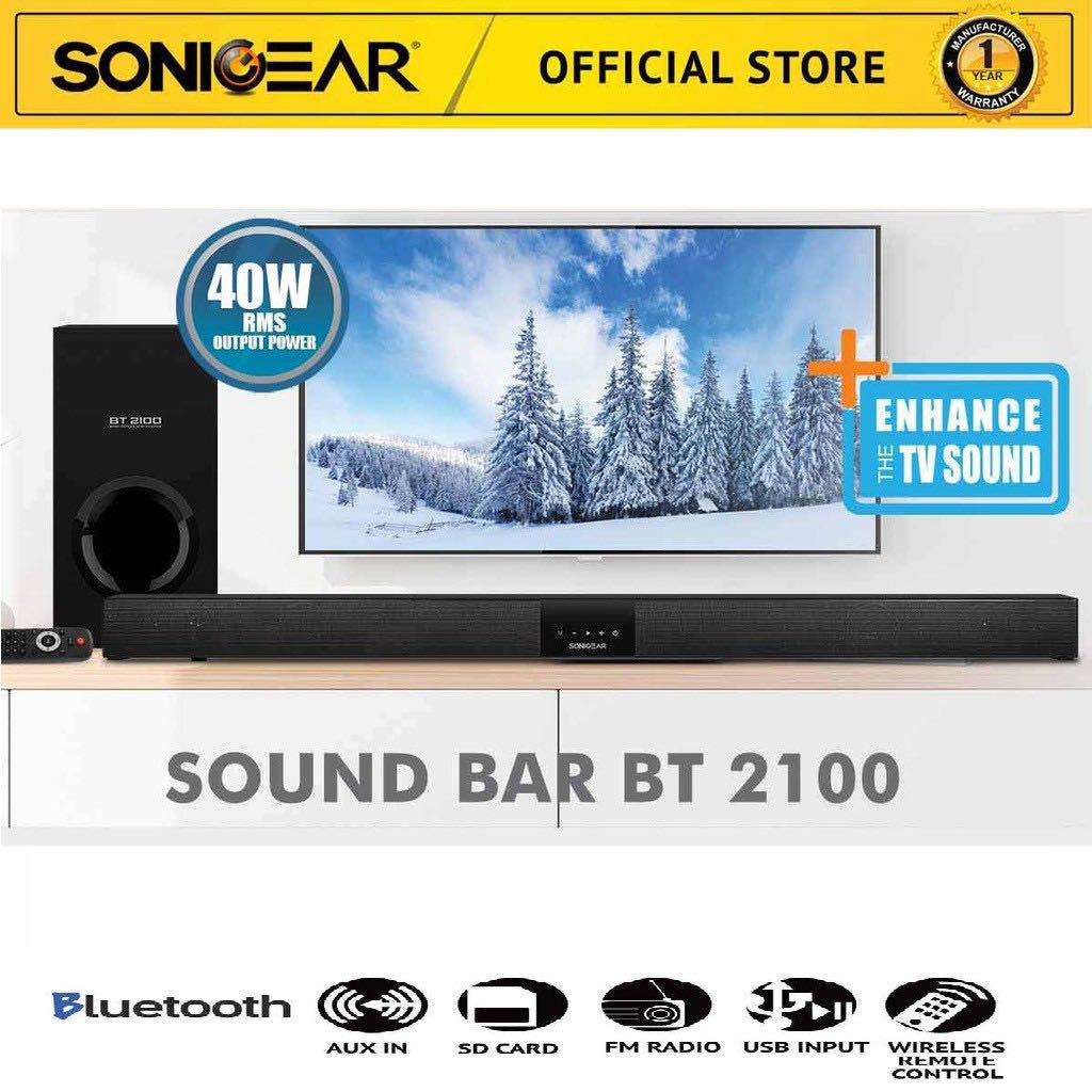 SonicGear BT2100 Sound Bar Subwoofer for TV with Wireless Remote